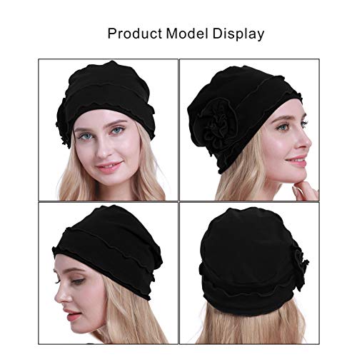 osvyo Chemo Headwear Turban Cap for Women - Cancer Beanie Hair Loss Sealed Packaging - color: Cotton Black