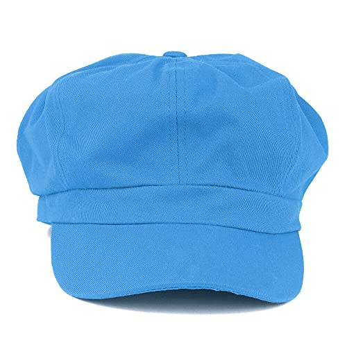 Womens Newsboy Hat - 8 Panels 100% Cotton Vintage Cabbie Hat with Elastic Back - color: Blue