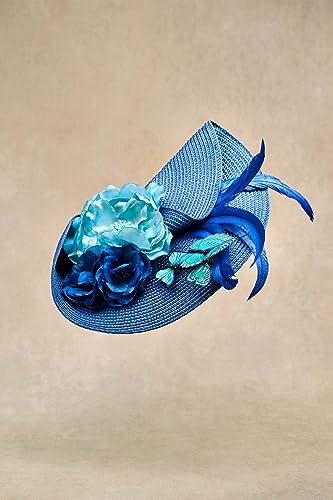 BABEYOND Tea Party Fascinator Hat for Women Kentucky Headwear Derby Wide Brim Butterfly Church Hat for Cocktail Wedding - color: Royal Blue