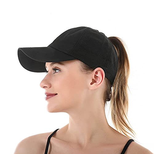 Womens Criss Cross Ponytail Hat Quick Drying Baseball Cap Sun Hats UV Protection Sport Cap - color: (2-pack)black/Dark Blue