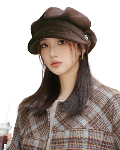 URAWOW Newsboy Cap for Women with Visor Fall Beret Hats for Women Ladies Slouchy Fashion Accessories Classic Casual - color: Style a Brown