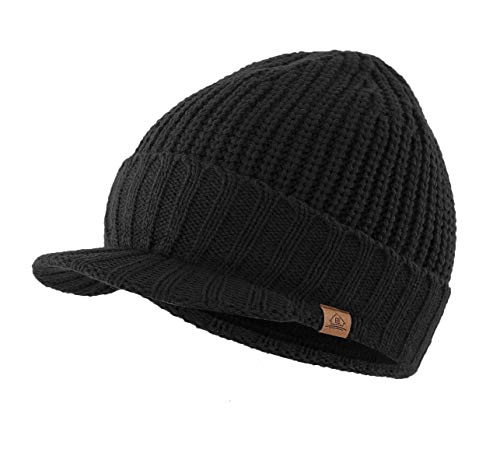 Home Prefer Men's Winter Hat Thick Knit Beanie Cap with Visor Newsboy Beanie Hat - color: Black