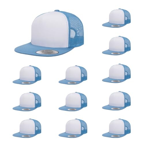 Yupoong 5-Panel YP Classic Trucker Cap | High Profile Flat Visor Snapback - color: C. Blue/White/C. Blue