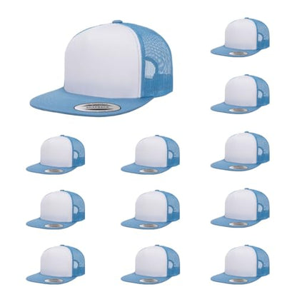 Yupoong 5-Panel YP Classic Trucker Cap | High Profile Flat Visor Snapback - color: C. Blue/White/C. Blue