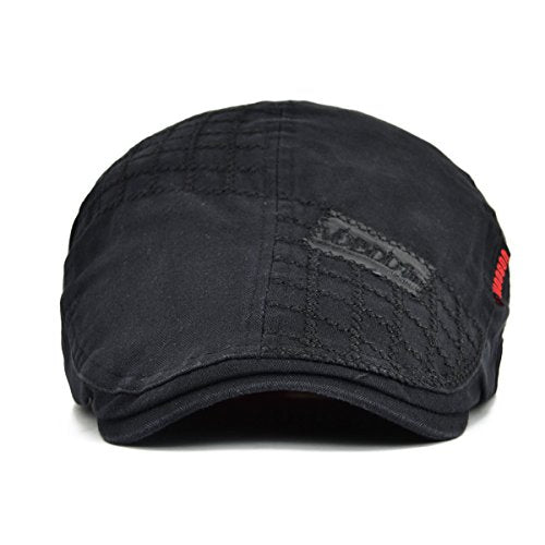 VOBOOM Men Cotton Adjustable Newsboy Beret Ivy Cap Cabbie Flat Hat - color: Black