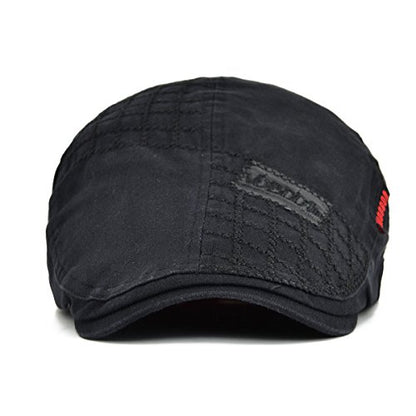 VOBOOM Men Cotton Adjustable Newsboy Beret Ivy Cap Cabbie Flat Hat - color: Black