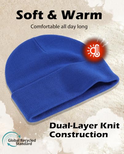Connectyle Men's Cuffed Beanie Hat Double Layer Knit Winter Watch Cap - color: Blue