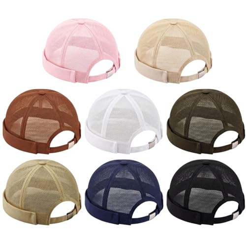 Janmercy 8 Pcs Brimless Hats for Men Adjustable Skullcap Docker Hat Buckle Beanie Cap Wash Cotton No Brim Hats for Men Women - color: Earthy Tones