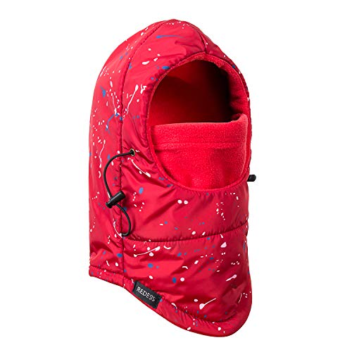 REDESS Winter Windproof Hat, Unisex Children Heavyweight Balaclava, Ski Mask with Thick Warm Fleece Face Cover - color: Point Red
