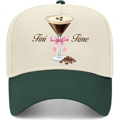 Tini Time Ribbon Hat | Premium Adjustable Snapback Espresso Martini Trucker Hats for Men & Women - color: Green/Natural