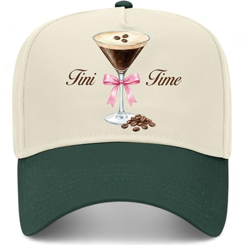 Tini Time Ribbon Hat | Premium Adjustable Snapback Espresso Martini Trucker Hats for Men & Women - color: Green/Natural