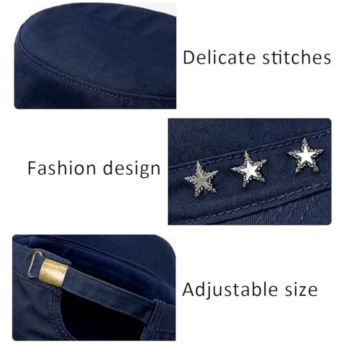 Cadet Hat Flat Top Hats Army Military Caps for Men Women - color: Navy D