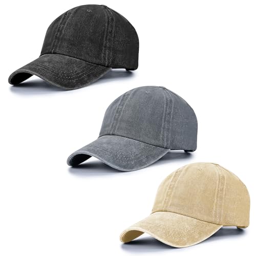 Baseball Cap Unisex Vintage Washed Distressed Cap,Retro Adjustable Dad Hats,Baseball Hat for Men Women - color: 3pcs-black+g+beige