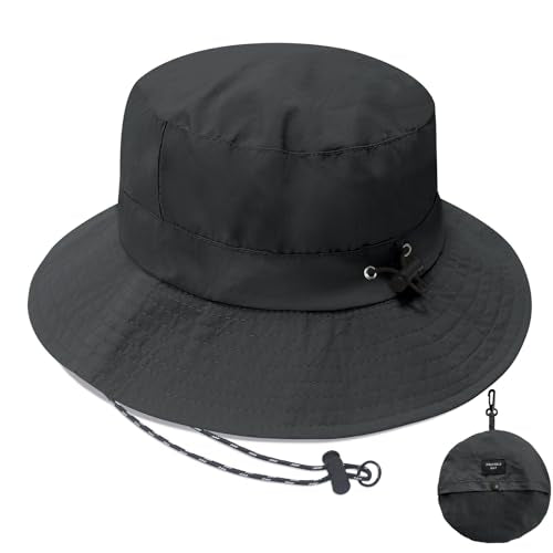 PFFY Waterproof Bucket Hats for Men Women Packable Sun Hat for Outdoors - color: Solid Darkgray