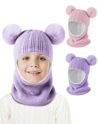 Baby Winter Hat Scarf Set 2 Pack, Toddler Beanie Hats Girl Boy with Neck Warmer, Beanie for Kids Knit Warm for Cold Weather - color: Pink&purple, size: 6-36 Months
