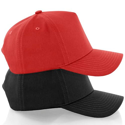 Daxton Men Original Trucker Hat Cotton Twill with Adjustable Snapback 5 Panel A-Frame Cap - color: 2 Pack - All Black, Red