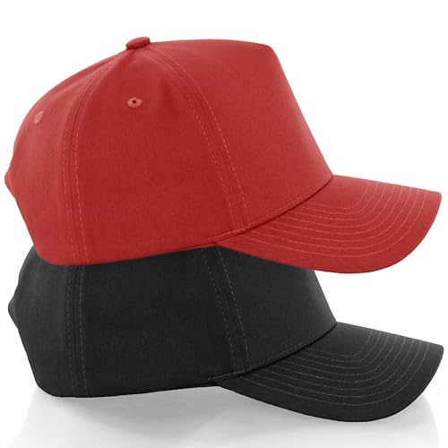 Daxton Men Original Trucker Hat Cotton Twill with Adjustable Snapback 5 Panel A-Frame Cap - color: 2 Pack - All Black, Red