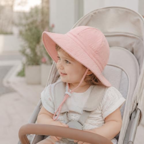 Baby Girl Sun Hat Infant Summer Beach Hat Toddler Bucket Hat UPF 50+ - color: Pink/Beige, size: 2-4T