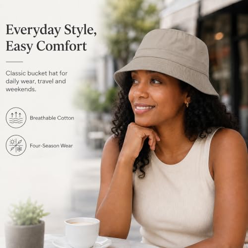Cotton Bucket Hat Packable Beach Sun Hat for Women Men - color: Khaki