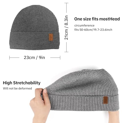 Winter Beanie for Men Women, Cuffed Knitted Fleece Lined Unisex Soft Warm Running Cycling Ski Hat Stocking Beanies Skull Cap - color: Light Grey