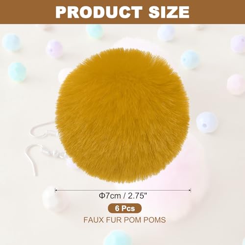 PATIKIL Faux Fur Pom Poms for Hats, 6 Pcs Fluffy Soft Fur Poms Balls with Elastic Loop for Keychain Knitting Hats DIY Scarves Gloves Bag Christmas, Ginger Yellow - color: Ginger Yellow