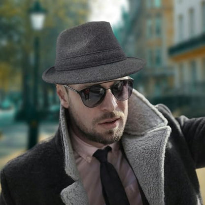 2 Pack Manhattan Fedora Hat for Men Gangster Trilby Vintage Felt Hat