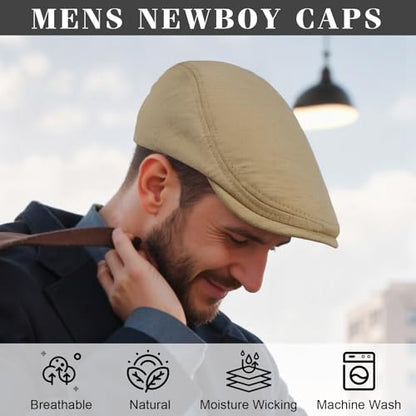 Senker Fashion 2 Pack Newsboy Cap for Men, Wool Blend Tweed Flat Cap - color: Camel Black