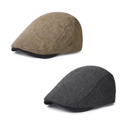 2Pcs Men's Newsboy Cap Cotton Flat Ivy Gatsby Driving Hat - color: 2b1-black+coffee