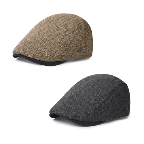 2Pcs Men's Newsboy Cap Cotton Flat Ivy Gatsby Driving Hat - color: 2b1-black+coffee