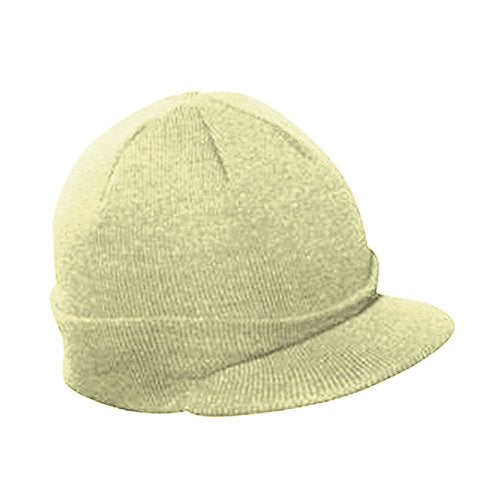 The Vintage Year Visor Beanie Billed Knit Radar Cuff Skull Cap Sports Outdoor Winter Stretch Acrylic One Size Men Women - color: L. Yellow