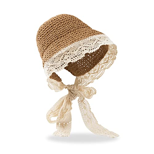 pureborn Baby Toddler Girls Straw Sun Hat Summer Beach Hat - color: Khaki-a, size: 6-24 Months