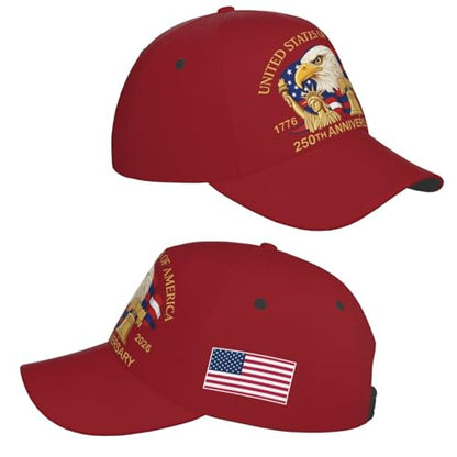 American Flag Baseball Caps Embroiderred USA Flag Patriotic Dad Hat Adjustable Trucker Hats for Men Women - color: Usa 250th Anniversary -Red