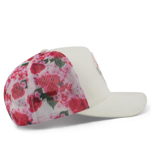 Urban Effort Trucker Hat for Men & Women, Mesh Back Baseball Cap, 5 Panel - color: White/Flower, style: Mesh Back