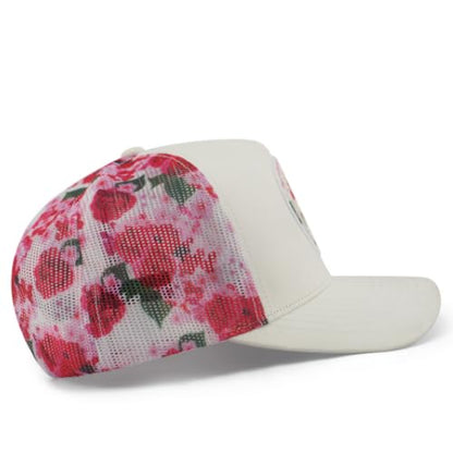 Urban Effort Trucker Hat for Men & Women, Mesh Back Baseball Cap, 5 Panel - color: White/Flower, style: Mesh Back