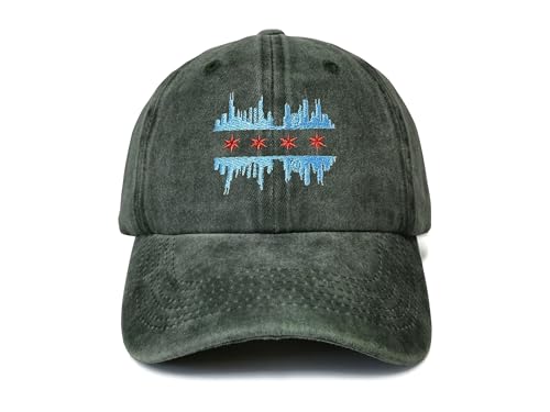 America State City Flag Hats - color: Chicago Illinois Skyline Flag (Army Green)
