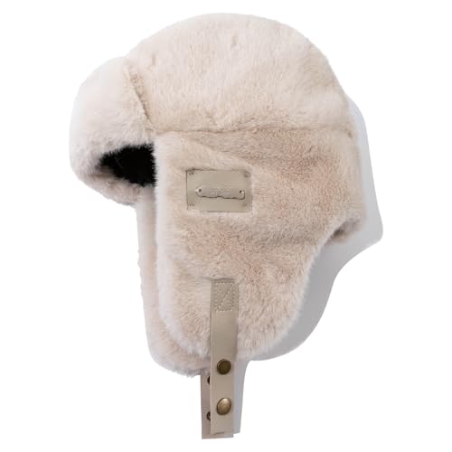 Fluffy Trapper Hats Winter Cozy Plush Ushanka Russian Hat Windproof Ski Hat Pilot Aviator Cap Cold Weather Hat - color: Mg-lfmyymrtb27-beige