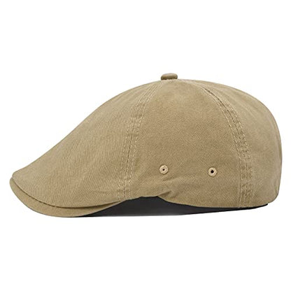 VOBOOM Cotton Washing Flat Cap Cabbie Hat Gatsby Ivy Irish Hunting Newsboy - color: Khaki