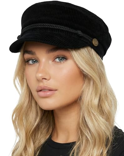 Funky Junque Greek Fisherman Newsboy Cap, Cotton Captains Bakerboy Hat - color: Corduroy - Black