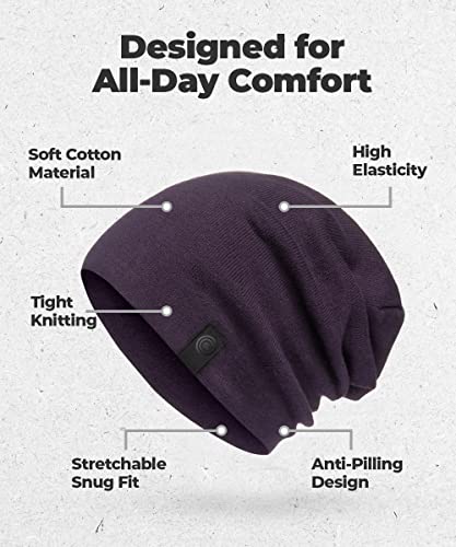 Warm Slouchy Beanie Hat - Deliciously Soft Daily Beanie in Fine Knit - color: Eggplant