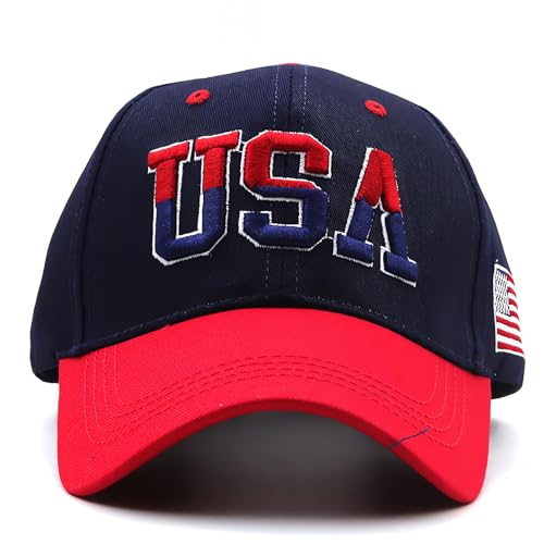 American Flag Baseball Caps Embroiderred USA Flag Patriotic Dad Hat Adjustable Trucker Hats for Men Women - color: Usa Flag Navy Blue