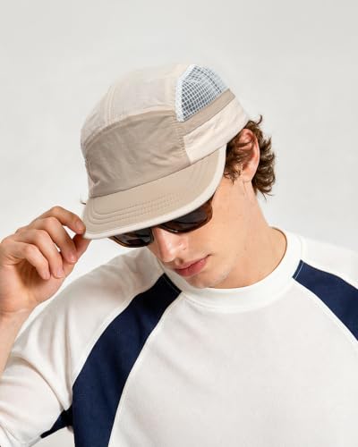 Croogo Short Brim 5 Panel Baseball Cap Mesh Quick Drying Sports Hat for Men - color: Apricot