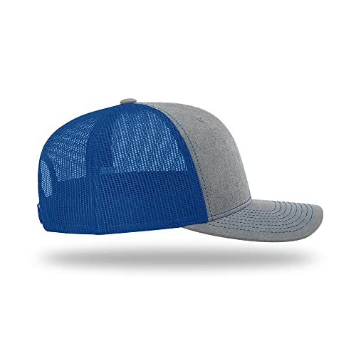 Richardson 112 Classic Six-Panel Adjustable Snapback Trucker Cap - color: Heather Grey/Royal
