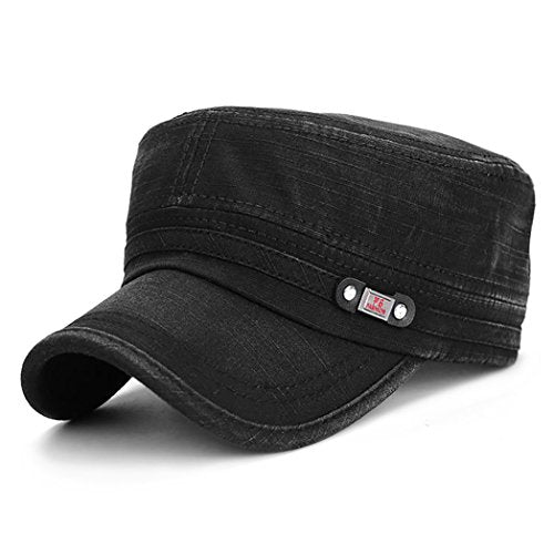 Glamorstar Unisex Cadet Army Cap Washed Cotton Twill Military Corps Hat Flat Top Cap - color: Black