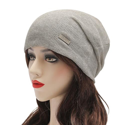 ZLYC Women Slouchy Beanie Hat Summer Knit Chemo Headwear - color: Solid Gray