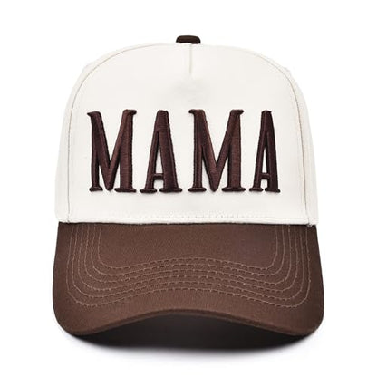 Women’s Mama Trucker Hat Trendy, Embroidered Adjustable Mom Baseball Cap, Two-Tone Ponytail Hat for Outfits - color: Brown