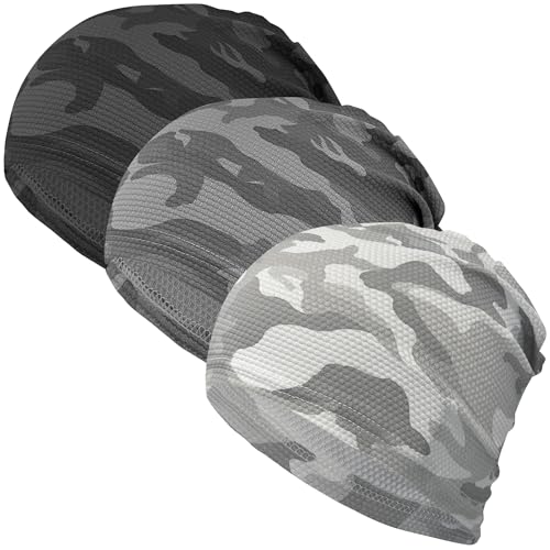 3-Pack Cooling Camo Skull Caps Summer Beanies for Men Women - color: Camo-black+dark Grey+light Grey