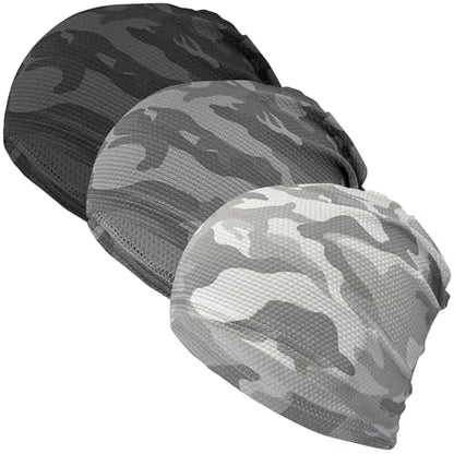 3-Pack Cooling Camo Skull Caps Summer Beanies for Men Women - color: Camo-black+dark Grey+light Grey