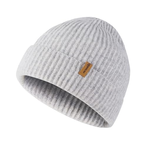 ACUSHLA 100% Merino Wool Beanie for Men & Women Knit Winter Hat Skull Cap - color: White Gray, size: Medium-Large