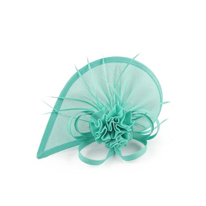 Fascinators Hat for Women Tea Party Headband Mini top Hats Cocktail Flower Mesh Feathers Hair Clip - color: Lightgreen