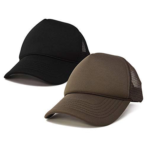 DALIX Solid Blank Trucker Hats Caps 2 Pack - color: Black and Brown